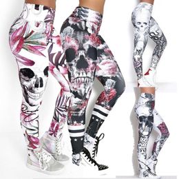 Women's Leggings Women High Waist Hip Hop Skull Print Sports Running Gym Fitness Workout Skinny Stretch Long Trousers Bottoms