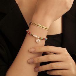 Strand WeSparking EMO Colourful Seed Beads Chain With Pearl Drop Gold Plated Stainless Steel Leaf Bracelets Jewellery