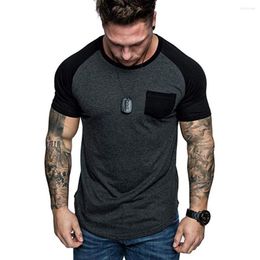 Men's T Shirts Mens Casual Breathable Tops Crew Neck Short Sleeve Pocket Colour Block Simple Tee