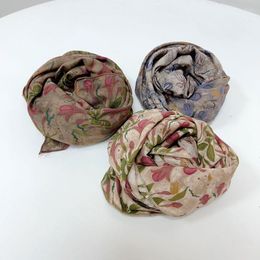 Scarves 55cm Flower Print Square Scarf Cotton Linen Women Girl Hairscarf Headscarf Bandana Turban Shawl