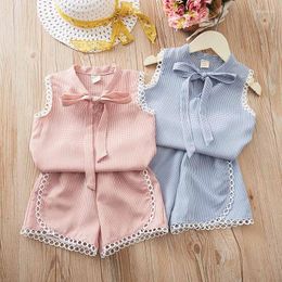 Clothing Sets Children Girls Summer Clothes 2023 Fashion Plaid T-shirt Short 2Pcs Suits Kids 2-7Y Sleeveless Baby