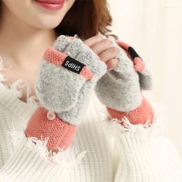 Five Fingers Gloves Free Wool Women Knitted Flip Fingerless Exposed Finger Thick Mittens Winter Warm Thickening Glove