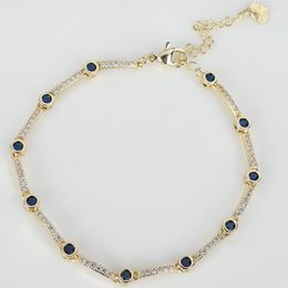 Link Bracelets White Black Blue Green Round Crystal CZ Tennis Bracelet Bangle For Women Classic Zirconia Wedding Fashion Jewelry Gift