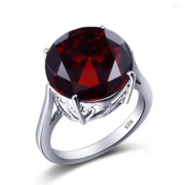 Cluster Rings Garnet Wedding Ring Women Solid 925 Sterling Silver Big Round Gemstone Ringly Carve Vintage Daily Fine Jewelry