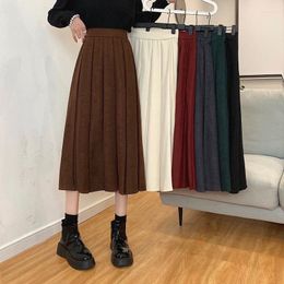 Skirts Long Black Skirt Women Spring A Line Midi Green Korean Style High Waist Pleated Girls Chic Autumn Mujer Faldas