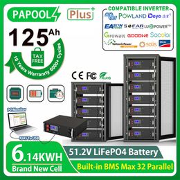 LiFePO4 48V 120Ah Battery Pack 6000 Cycle 6.14KWH 16S Smart BMS RS485 CAN PC Monitor 51.2V 100Ah 200Ah 10Year Warranty EU NO TAX