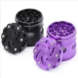 Smoking pipe New Side Three Hole 4-layer Carved Steel Ball Cover Aluminium Alloy Smoke Grinder 63mm Trapezoidal Toothed Metal Smoke Grinder Cigarette Set