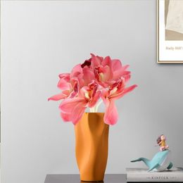 Decorative Flowers Not Wither Exquisite Six Branch Artificial Butterfly Orchid Bouquet Garden Decor Fake Flower Party Supply