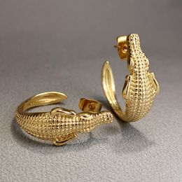 Luxury Female Cute Crocodile Earrings Charm Yellow Gold Silver Color Animal Stud Earrings For Women Vintage Wedding Earrings