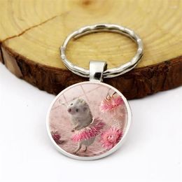 Keychains WG 1pc The Little Hedgehog In Mist Of Time Gem&stone Cabochon Keychian Keyring Pendant Metal For Women Jewelry