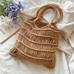 Evening Bags NEW Elegant Str Woven Shoulder Hobo Purses Fishing Net Handmade Beach Travel Handbag 2022 Summer Shopper Grocery Bags T230526