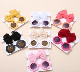 Children Sunglass Headband Set Cartoon Kids Baby Toy Sun Shading Glasses Lace Bowknot Hairband Headdress