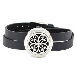 Charm Bracelets 25mm Screwed-off 316L Stainless Steel Round Essential Oil Diffusing Bracelet Locket PU Leather Jewelry