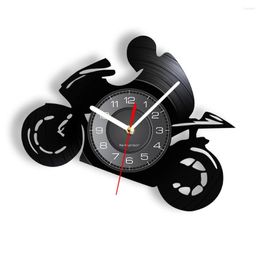 Wall Clocks Motocycle Silhouette Clock Made Of Re-purposed Record Autocycle Rider Vintage Design Illuminated Watch Artwork