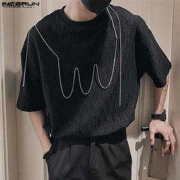 Men's T-Shirts Casual Simple Style Tops INCERUN Men's Metal Chain Design T-shirts Handsome Male Solid Hot Sale Short Sleeve Camiseta S-5XL 2023 L230520 L230520