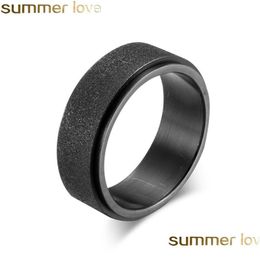 Band Rings 8Mm Sandblast For Men Women Stainless Steel Black Blue Gold Engagement Promise Ring Fashion Jewelry Accessories B Dhayd