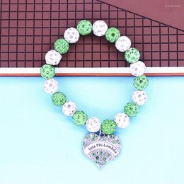 Charm Bracelets Custom Design White Green Disco Ball Crystal Beads Heart Inlay Sticker Greek Letters Iota Phi Lambda Bracelet Elastic For