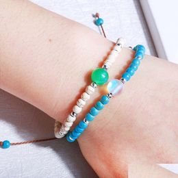 Charm Bracelets Fashion 4Mm Turquoise Beads Women Friendship Bohemia Style Woven Bracelet With Moonstone Bead Love Lucky Jewelry Diy Dhsg3