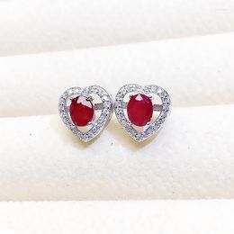 Stud Earrings Natural Real Ruby Love Heart Style Earring 925 Sterling Silver 0.5ct 2pcs Gemstone Fine Jewelry X233222