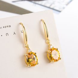 DIWENFU 14K Yellow Gold Jewerly Drop Earring for Women Orecchini Aretes De Mujer Real Gold Jewelry Topaz Gemstone Drop Earrings