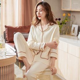 Women's Sleepwear M-XXXL Pyjamas Set Female Spring And Autumn Style Women Casual Lapel Cardigan Long Sleeve Full Pure Cotton Nightshirt Suit