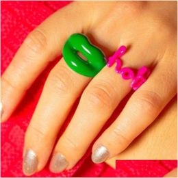 Wedding Rings Resin Lips Mouth For Women Girls Funny Personality Designer Coloured Chunky Finger Acrylic Ring Jewellery Drop Delivery Dhpke
