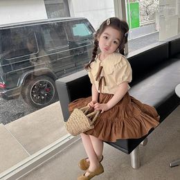 Clothing Sets Girls Dress Summer Skirt Set 2023 Kids Clothes For Doll Collar Bowknot Shirt Tiered Preppy Style Two-piece