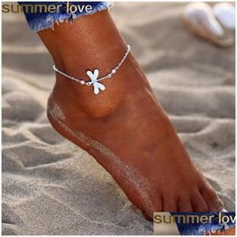 Anklets Arrival Dragonfly Crystal Sandals Ankle Bracelet Sier Beach Lady Foot Jewelry On The Leg Drop Delivery Dhkz2