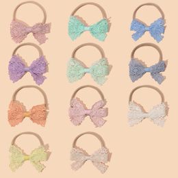 3.3" Lace Bow Nylon Baby Headbands Newborn Lace Embroidery Headbands Girls Barrettes Children Hair Clips Kids Hairpins