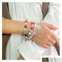 Beaded Strand Uddein Snowflake Pendant Christmas Bracelet For Women Colour Pearl Bangle Charm Santa Claus Accessories Jewellery Drop De Dhqcr