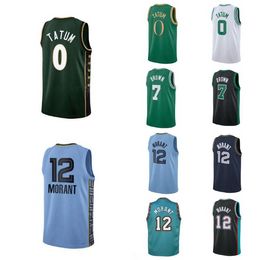 HIgh Quality Basketball Jerseys Ja Morant 12 Jayson Tatum 0 Jaylen Brown 7 black white blue city Jersey Men Youth