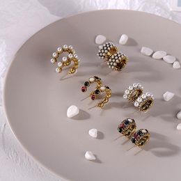 Hoop Earrings MENGJIQIAO 2023 Vintage Colourful Rhinestone Small Women Fashion Simulated Pearl Semicircle Pendientes