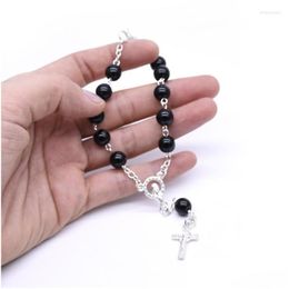 Beaded Strand Strands Mticolor Imitation Pearls Beads Bracelet Virgin Mary Jesus Cross Pendant For Women Religious Prayer Jewellery Dr Dhucx