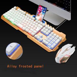 Combos Wired Gaming Mouse Keyboard Sets Phone Holder Metal Mechanical Feel Keyboard Gamer With RGB Backlight Support PC Key board LED