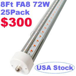 T8/T10/T12 8ft LED Tube Light ,8ft Single Pin FA8 Base, 72W 9000LM, 6500K Cool White, 8 Foot Double Side V Shape LED Fluorescent Bulbs (250W Replacement), Clear Cover