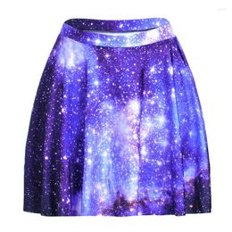 Skirts Summer Sexy Girl Blue Starry Sky Galaxy Printed Cheering Squad Tutu Skater Women Mini Pleated Skirt