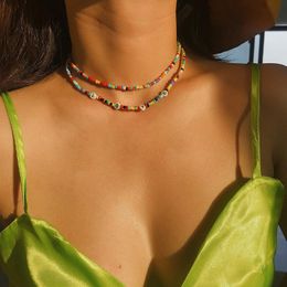 Choker Chokers Colorful Bohemian Bead Flower Necklace Statement Short Collar Clavicle Chain For Women