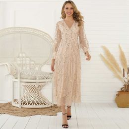 New arrivals 2022 apparel fashion v neck sequin tassels mesh party elegant luxury evening dresses women