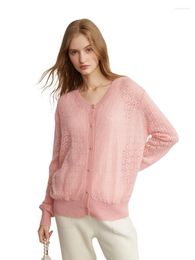 Women's Knits Spring Cashmere Cardigan Tops Women Loose O-neck Allover Openwork Knit Classic Style Sweater Light Summer Jacket Hollow Out