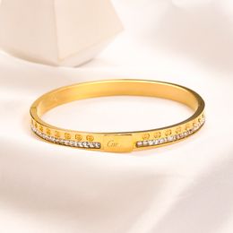 Berühmte Stil Designer Marke Brief Armreif Top Qualität 18 Karat vergoldet Edelstahl Armbänder Handkette Eingelegten Kristall Strass Armband Schmuck Zubehör