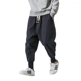 Men's Pants 2023 Cotton Linen Male Solid Elastic Waist Streetwear Joggers Baggy Drop-crotch Men Casual Trousers
