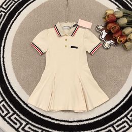 23ss girls Dress Princess dresses summer dress kids designer clothes Classic three-color striped neckline patchwork Short sleeve dress High quality kids clothes