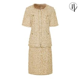 Dress New coat small sweet wind gold thread woven tweed suit skirt with short sleeves Can be customized size