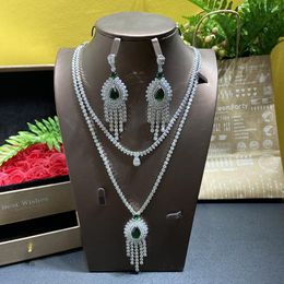 Necklace Earrings Set HIBRIDE Big Water Drop Design 2pcs And Earring Cubic Zirconia Tassel Jewelry For Women Bridal Party Gift N-1121