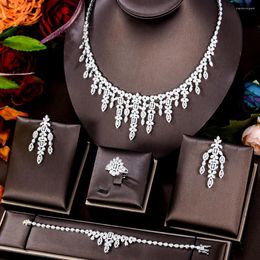 Necklace Earrings Set Missvikki Luxury Bracelet Rings 4PCS For Women Nigerian Wedding Jewelery Gift