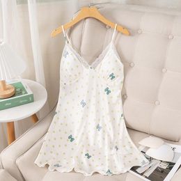 Women's Sleepwear Jxgarb Printed Women's Bowknot Split Skirt Hem Satin Princess Lace Nightwear V-Neck Female Nightdress Sleep Nightgowns