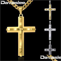 Chains Whole Saledavieslee Curved Cross Pendant Necklace Mens Chain Curb Cuban Link Stainless Steel Black Gold Sier Tone 1836Inch Dk Dhc4Y