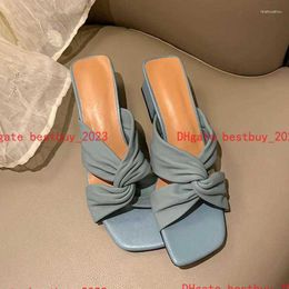 2024 New Sandals Slippers Women Summer Indoor Cool Comfortable Middle Heel Casual Breathable Square Head Shoes