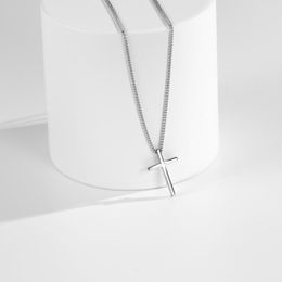 Chains Fashion Trend Silver Colour Cross Pendant Necklace Gothic Jesus Christian Collarbone Chain Men And Women Universal Jewellery Gift