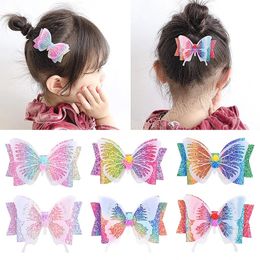 Rainbow Glitter Hair Clips for Girls Butterfly Hairpins Fashion Children Kids Barrettes Princess Hair Bows Hair Accessories